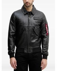 Alpha Industries - Logo-Patch Leather Jacket - Lyst