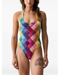 Kurt Geiger - Check-Print Halterneck Swimsuit - Lyst