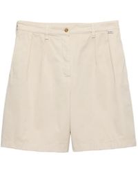 Prada - Pleated Logo-Patch Shorts - Lyst