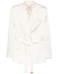 Elisabetta Franchi - Belted Satin-Finish Blazer - Lyst
