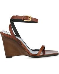 Saint Laurent - 90Mm May Leather Ankle-Strap Wedge Sandals - Lyst