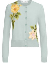 Oscar de la Renta - Chiné Dominican Mixed-Floral Threadwork Cardigan - Lyst