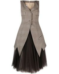 Moschino - Glen Plaid Tulle-Underlayer Midi Dress - Lyst