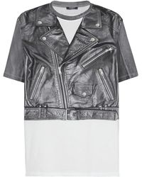 Balmain - T-shirt con stampa giacca da biker - Lyst