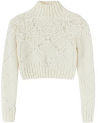 Ermanno Scervino - Lace-Embellished Diamond-Pattern Sweater - Lyst