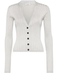 Brunello Cucinelli - Cardigan Nervuré À Col V - Lyst