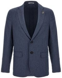 Pal Zileri - Brera Brooch-Detail Herringbone-Pattern Blazer - Lyst