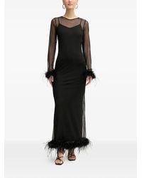 Never Fully Dressed - Feather-Trim Long-Sleeve Maxi Dress - Lyst
