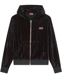 KENZO - Leaf Stripe Velvet Full Zip Hoodie - Lyst