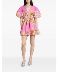 Hemant & Nandita - Floral-Print Puff-Sleeve Mini Dress - Lyst