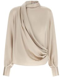 Brunello Cucinelli - Asymmetric Draped Blouse - Lyst