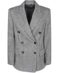 Brunello Cucinelli - Double-Breasted Herringbone-Pattern Blazer - Lyst