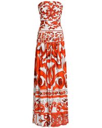 Dolce & Gabbana - Majolica-Print Organzine Long Dress - Lyst