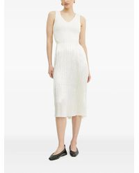 BOSS - Ribbed-Knit Pleated Midi Dress - Lyst