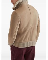 Brunello Cucinelli - Suede Jacket With Shearling Collar - Lyst