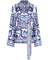 Dolce & Gabbana - Majolica-print Silk Pajama Shirt - Lyst