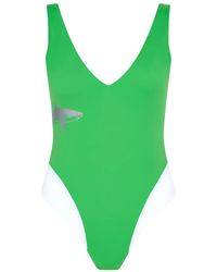 Let's Swim - Plunging V-Neck Shark-Print Swimsuit - Lyst