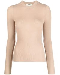 Fendi - Gerippter Pullover mit rundem Ausschnitt - Lyst