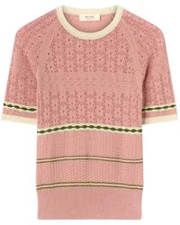 RETORI - Floral-Stitch Striped T-Shirt - Lyst