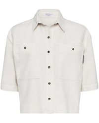 Brunello Cucinelli - Short-Sleeve Cotton-Linen Jacket - Lyst