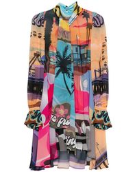 Marco Bologna - Graphic-Print Pussy-Bow Mini Dress - Lyst