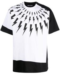 Neil Barrett - Split Front Lightning Bolt Printed T-Shirt - Lyst