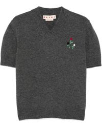 Marni - Floral-Embroidered V-Neck Sweater - Lyst