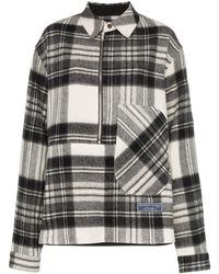we11done Black And White Check Print Wool Shirt - Gray