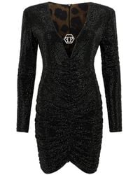 Philipp Plein - Crystal-Embellished Ruched Mini Dress - Lyst