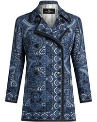 Etro - Double-Breasted Pea Coat With Silk Scarf Motif - Lyst