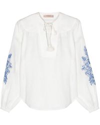 Twin Set - Floral-embroidery Chambray Blouse - Lyst