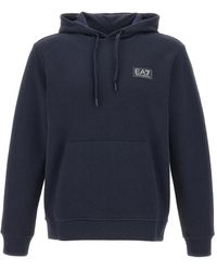 EA7 - Logo-Patch Ribbed Hoodie - Lyst