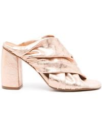 forte_forte - Heeled Laminated Leather Crossed Sandals Shoes - Lyst