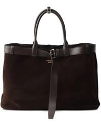Prada - Buckled Suede Tote Bag - Lyst