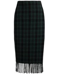 Polo Ralph Lauren - Fringed Check Midi Skirt - Lyst