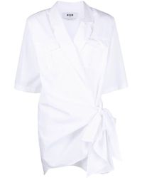 MSGM - Notch-lapels Cotton Shirtdress - Lyst