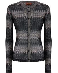Missoni - Viscose Lamé Chevron Crewneck Cardigan - Lyst