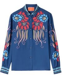 La DoubleJ - Lemuria Placée Floral-Print Button-Down Silk Shirt - Lyst
