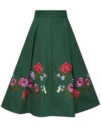 Carolina Herrera - Floral-Embroidered Pleated Skirt - Lyst
