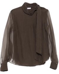 Brunello Cucinelli - Verfraaide Blouse Met Gestrikte Hals - Lyst