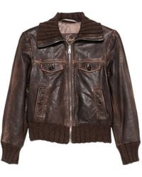 The Jackie Leathers - Ribbed-Trims Leather Jacket - Lyst