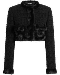 Dolce & Gabbana - Faux Fur Trim Tweed Crop Jacket - Lyst