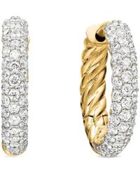 David Yurman - Pendientes de aro huggie Petite Pavé de 14 mm en oro amarillo de 18 ct con diamantes - Lyst