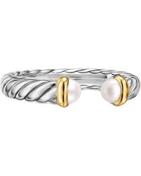 David Yurman - Sterling And 14K Petite Cable Pearl Ring - Lyst