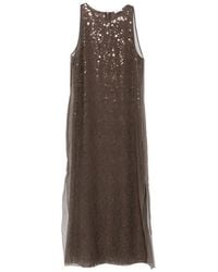 Brunello Cucinelli - Sequin-Embellished Sleeveless Midi Dress - Lyst