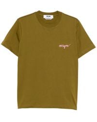 MSGM - Logo-Embroidered Cotton T-Shirt - Lyst