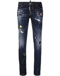 DSquared² - Low-Rise Embroidered Skinny Jeans - Lyst