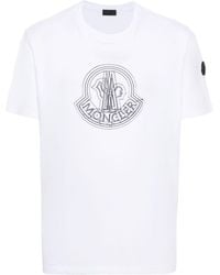 Moncler - T-shirt in jersey di cotone con stampa e logo applicato - Lyst