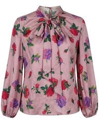 Valentino Garavani - Blouse Fleurie À Col Lavallière - Lyst
