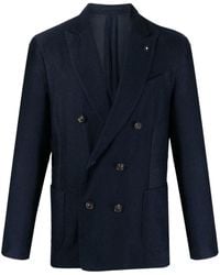 Lardini - Double-Breasted Logo-Plaque Blazer - Lyst